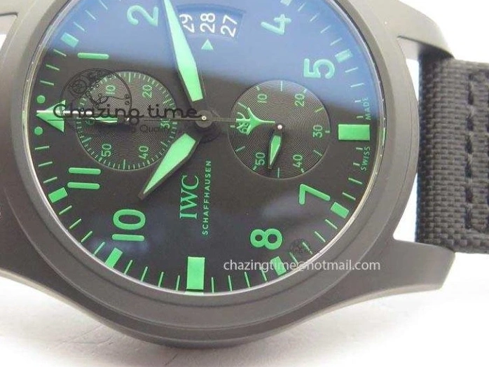 MIROTIME 0414 Pilot Chrono IW388003 Real Ceramic V6F Best Edition Green Markers On Black Nylon Strap A Effortless 7283